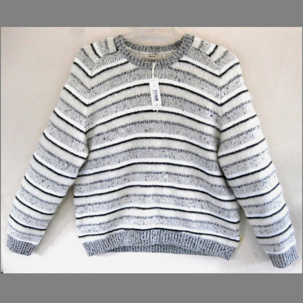 NWT J Brand striped sweater L $388 Gray White Wool Alpaca Crew neck Pullover New